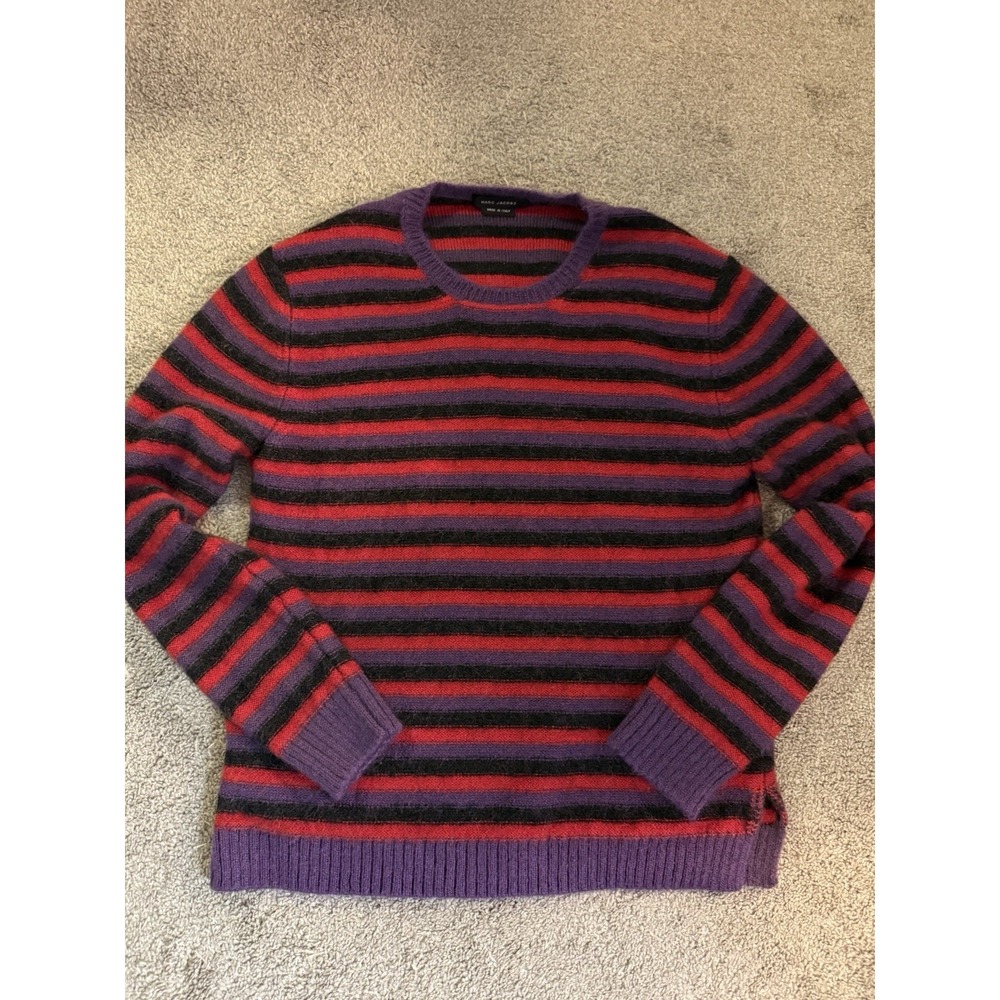 Marc Jacobs MINT Mohair Wool Striped Sweater Men's L Purple Red Black Made Italy